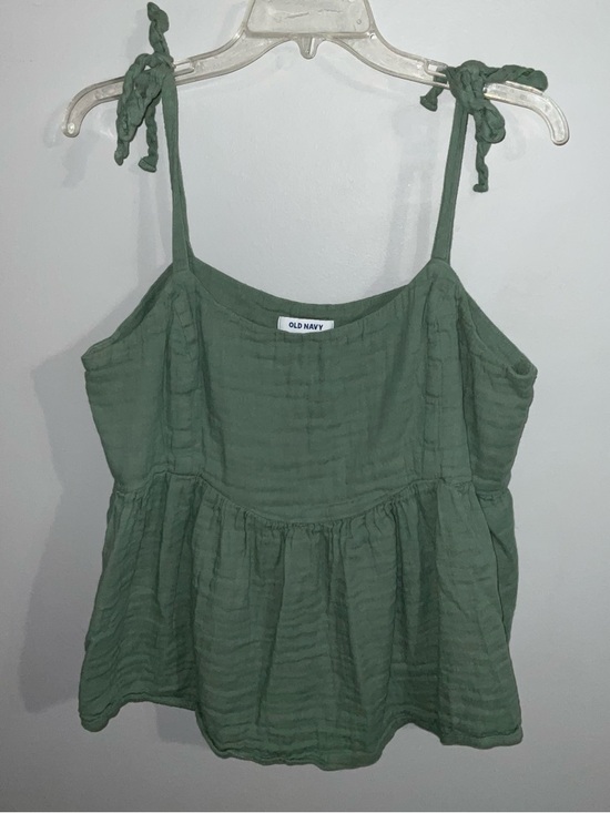Old Navy Tops - Old Navy Olive Green Tie-Strap Crinkle Cotton Peplum Camisole Top Large